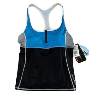ZeroXposur Tankini Top Sz 14 Zipper Front Racerback Built in Bra Colorblock